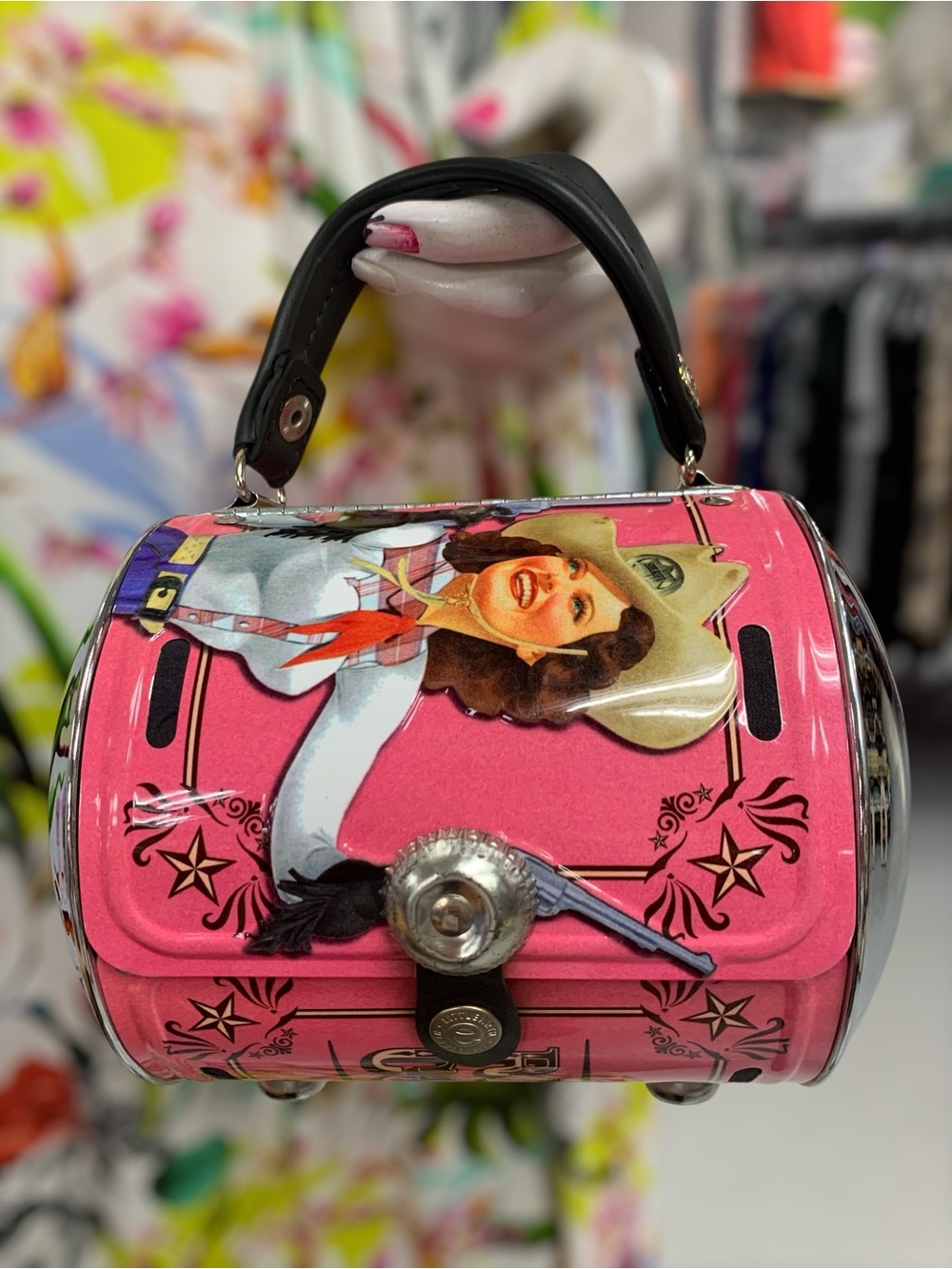 Vintage Women’s  Novelty Pink Cowgirl Print Handbag